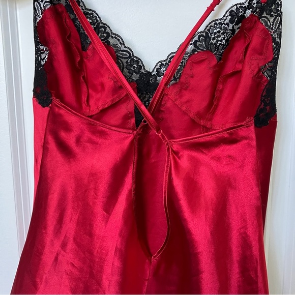 Frederick's of Hollywood Red Satin Black  Lace Slip Dress - Picture 3 of 8